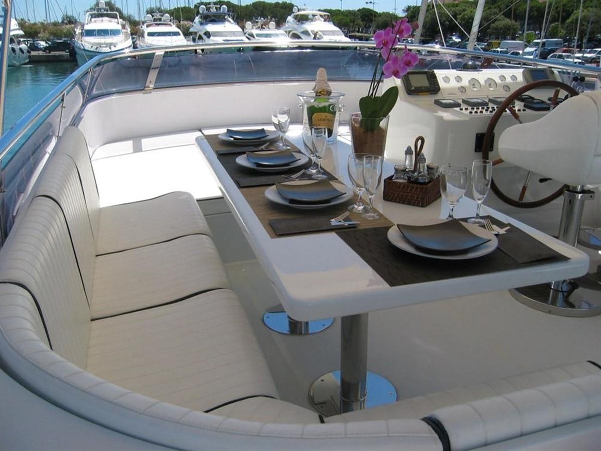 a table with plates and glasses on it aboard CACAO BAY Yacht for Sale