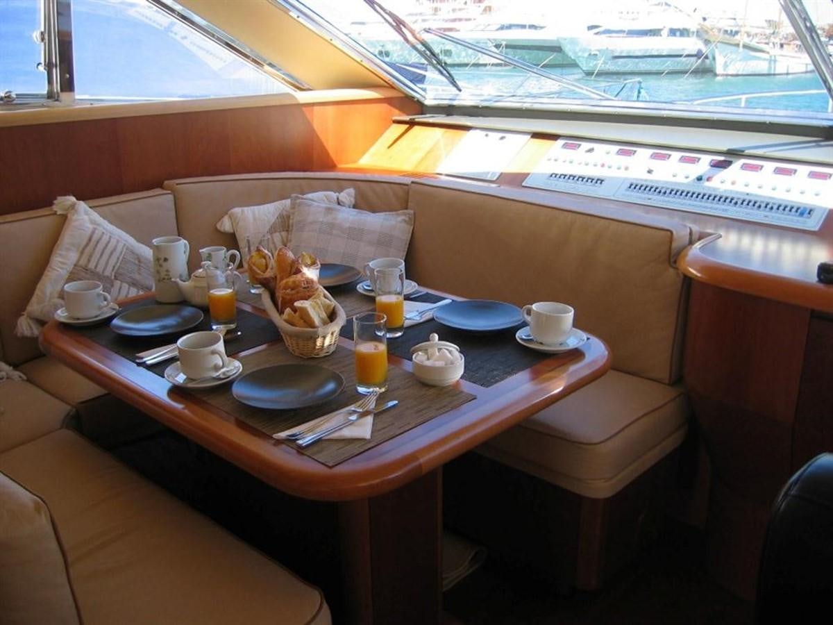 a table with plates and cups on it aboard CACAO BAY Yacht for Sale