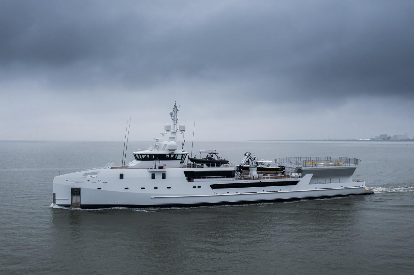 a white boat in the water aboard GAME CHANGER Yacht for Sale