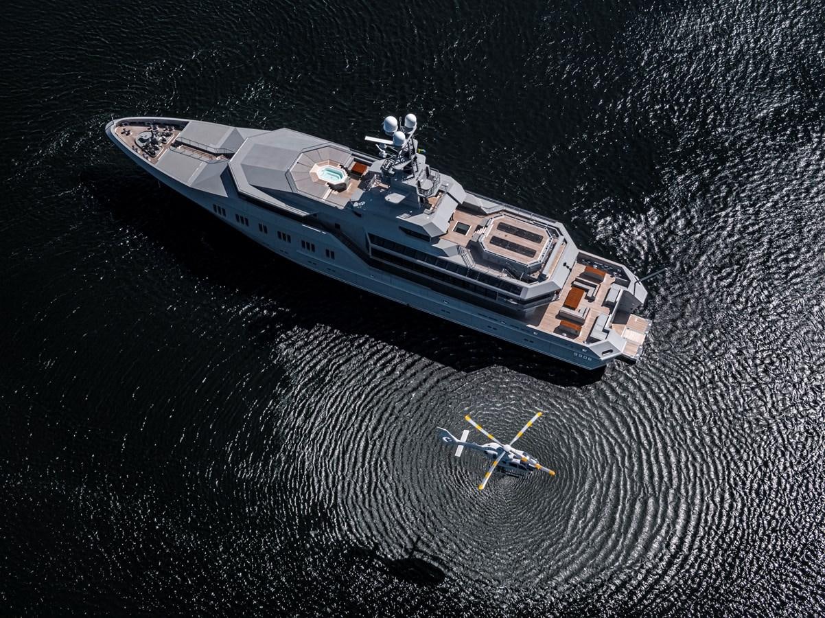 a space ship in the water aboard SKAT Yacht for Sale