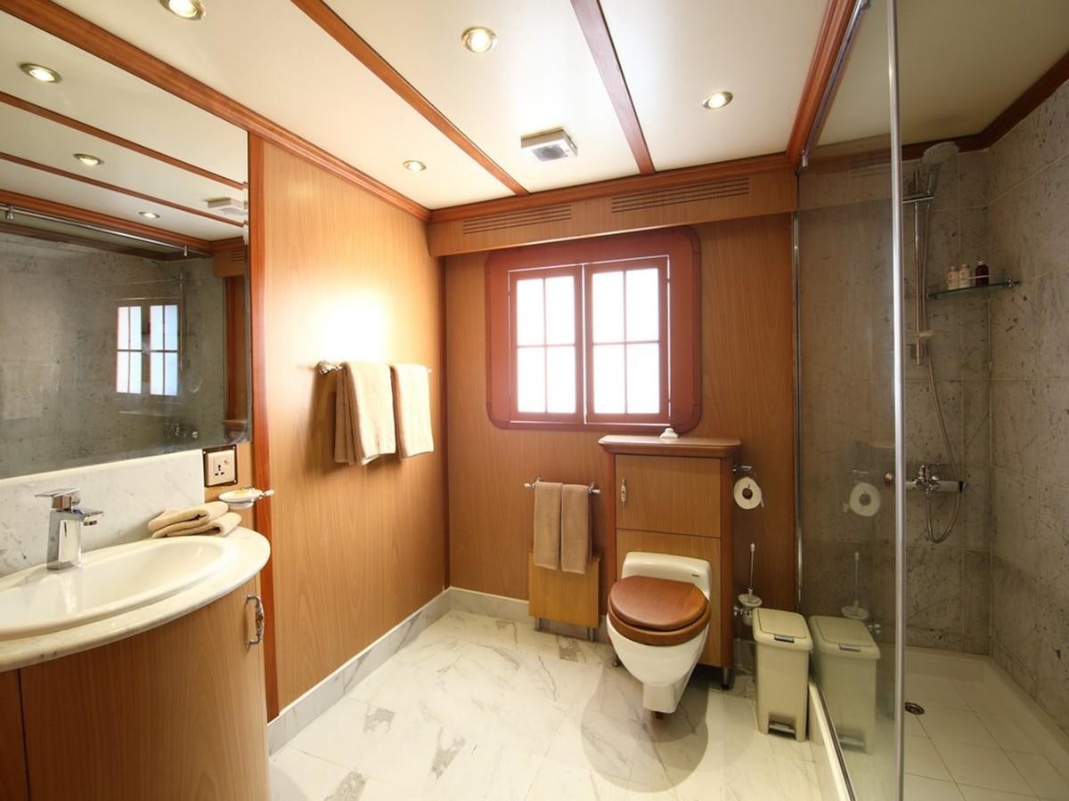 a bathroom with a glass shower aboard ANDAMAN EXPLORER Yacht for Sale