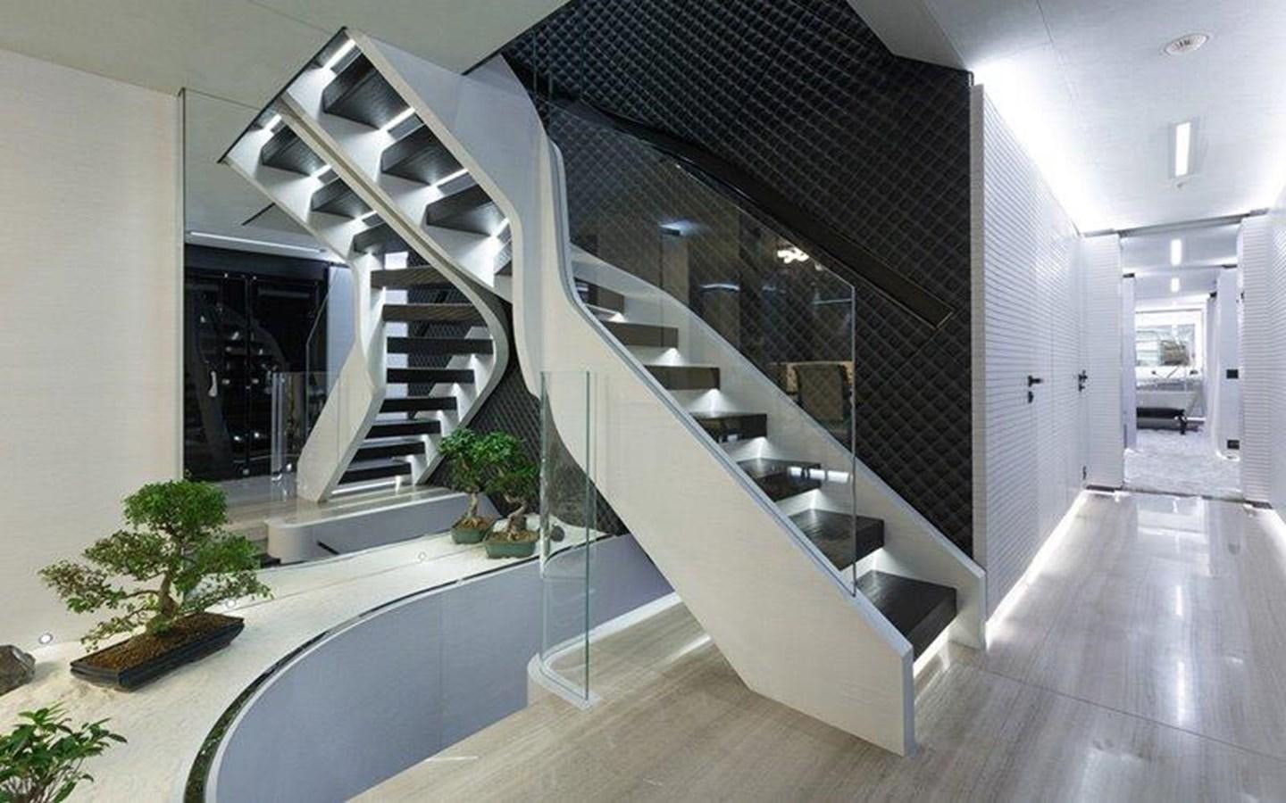 a modern house with a staircase aboard OCEAN PARADISE Yacht for Sale