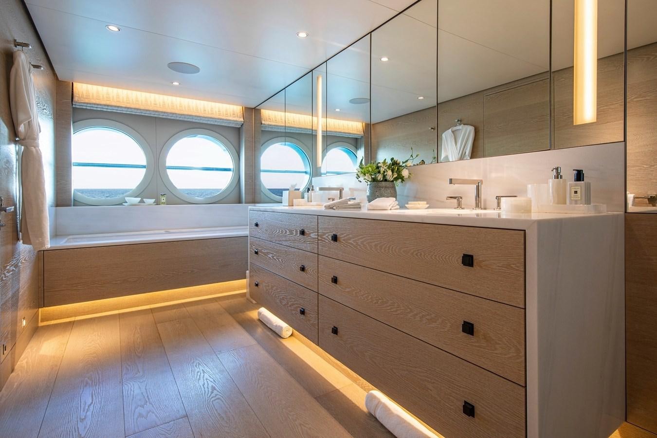 a kitchen with a large counter aboard SANAM Yacht for Sale