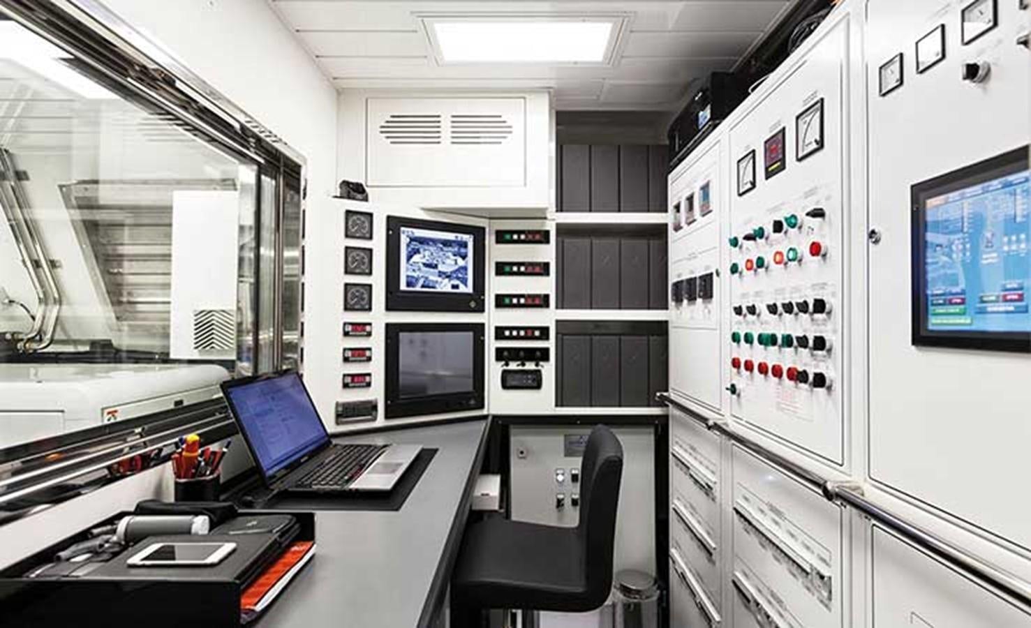 a room with computers and monitors aboard APRICITY Yacht for Sale