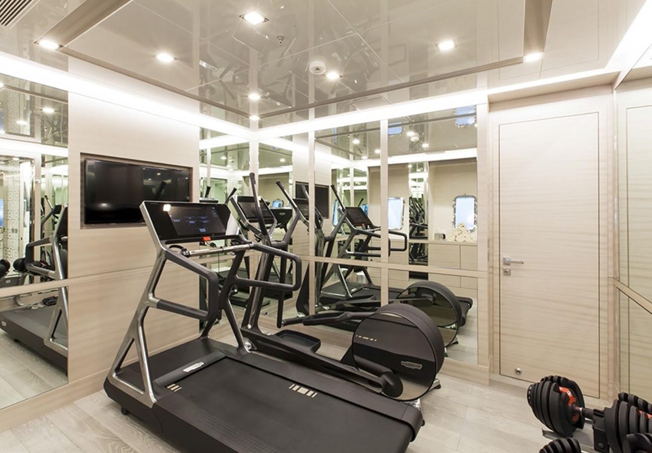 a gym with exercise equipment aboard APRICITY Yacht for Sale