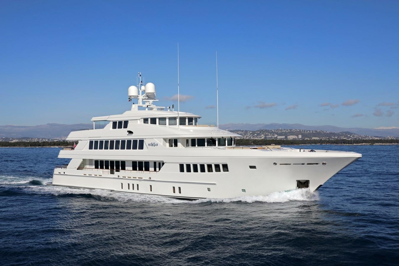 a large white boat in the water aboard OLMIDA Yacht for Sale
