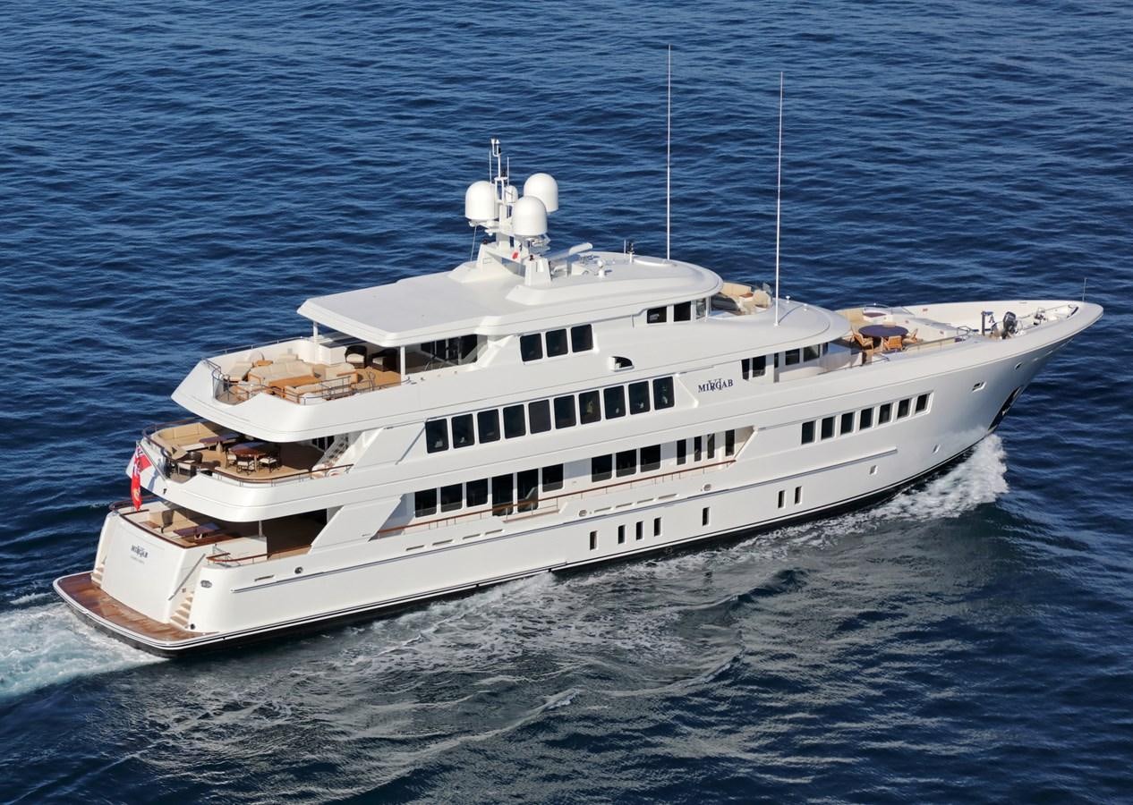 a large white yacht aboard OLMIDA Yacht for Sale