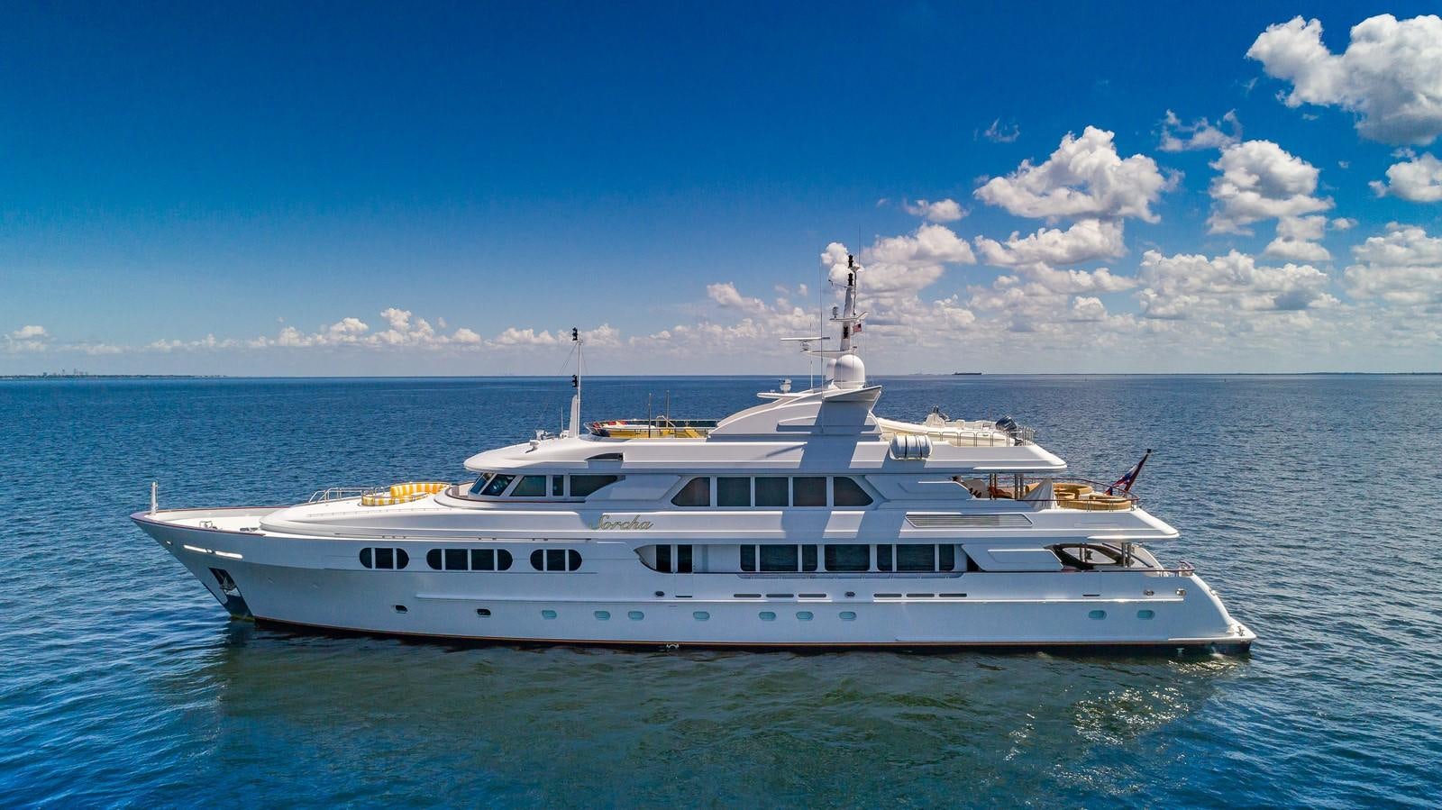 a white yacht in the water aboard SORCHA Yacht for Sale