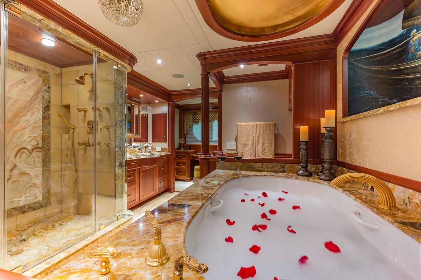 a large bathroom with a large bathtub aboard SORCHA Yacht for Sale