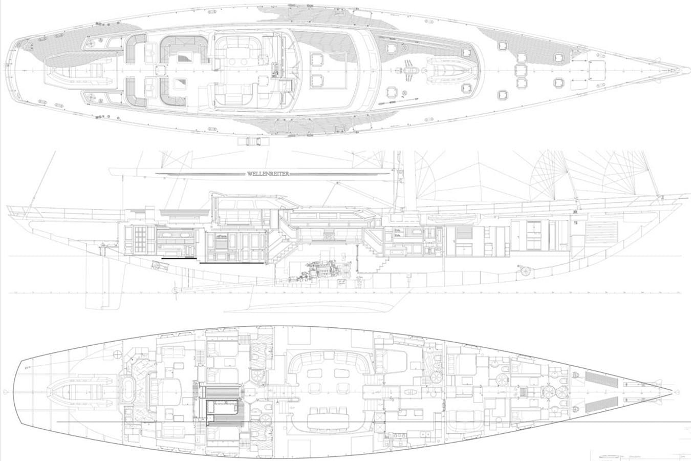 diagram, engineering drawing aboard WELLENREITER Yacht for Sale