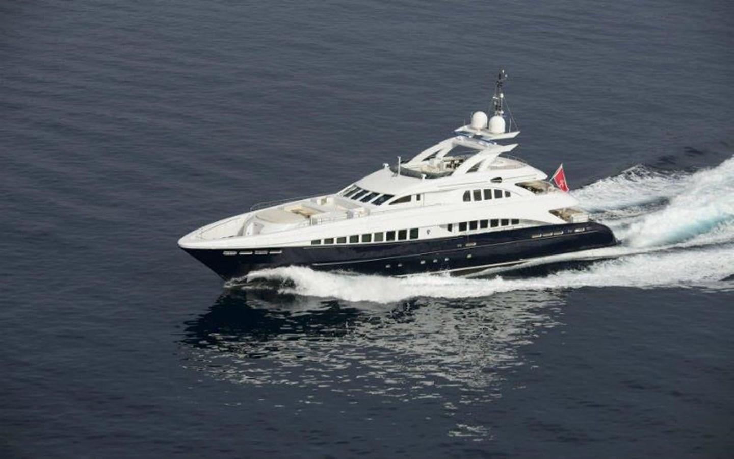 a large white boat on the water aboard MORDAN Yacht for Sale