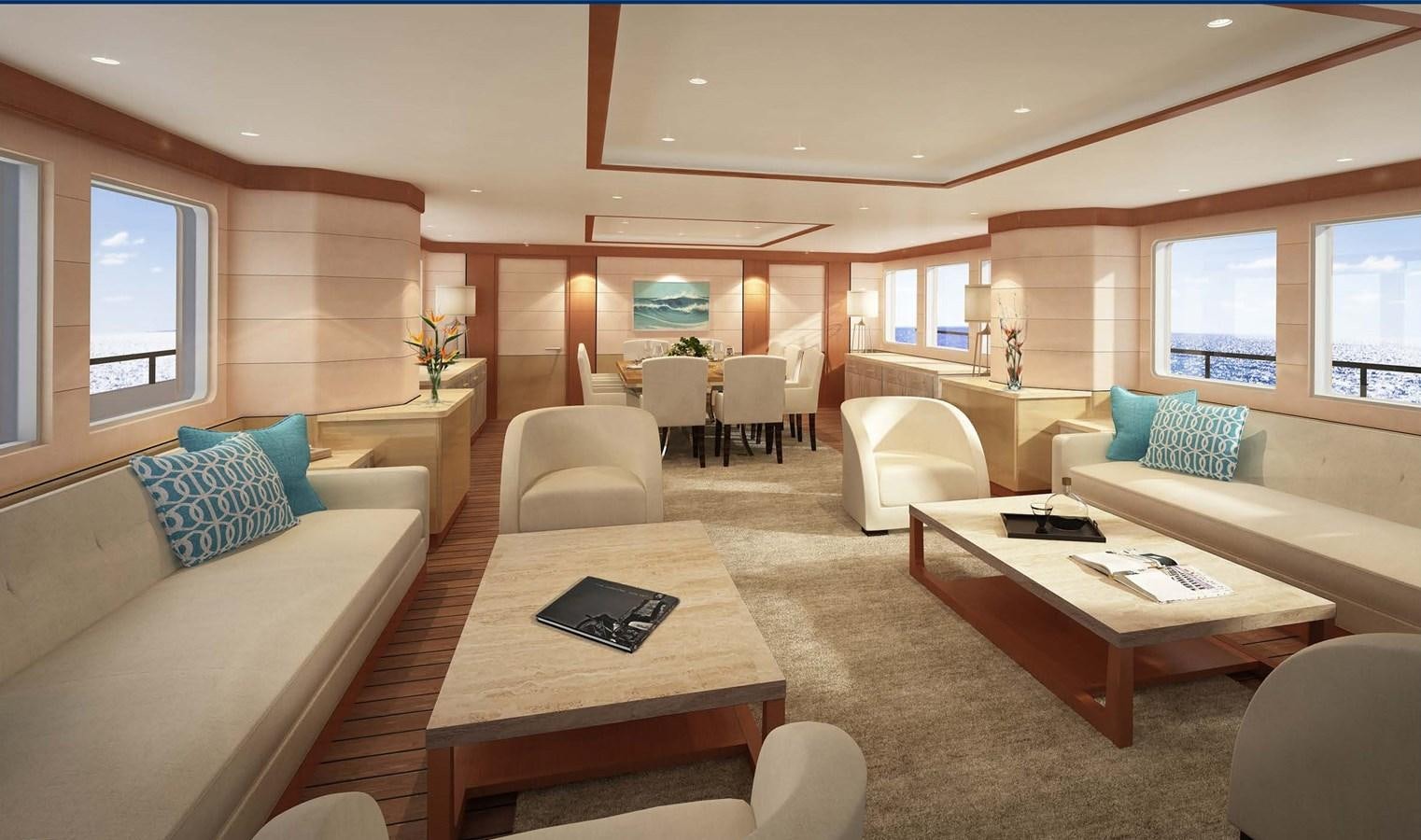 a living room with a couch and a table aboard GOLDEN ORCHID Yacht for Sale