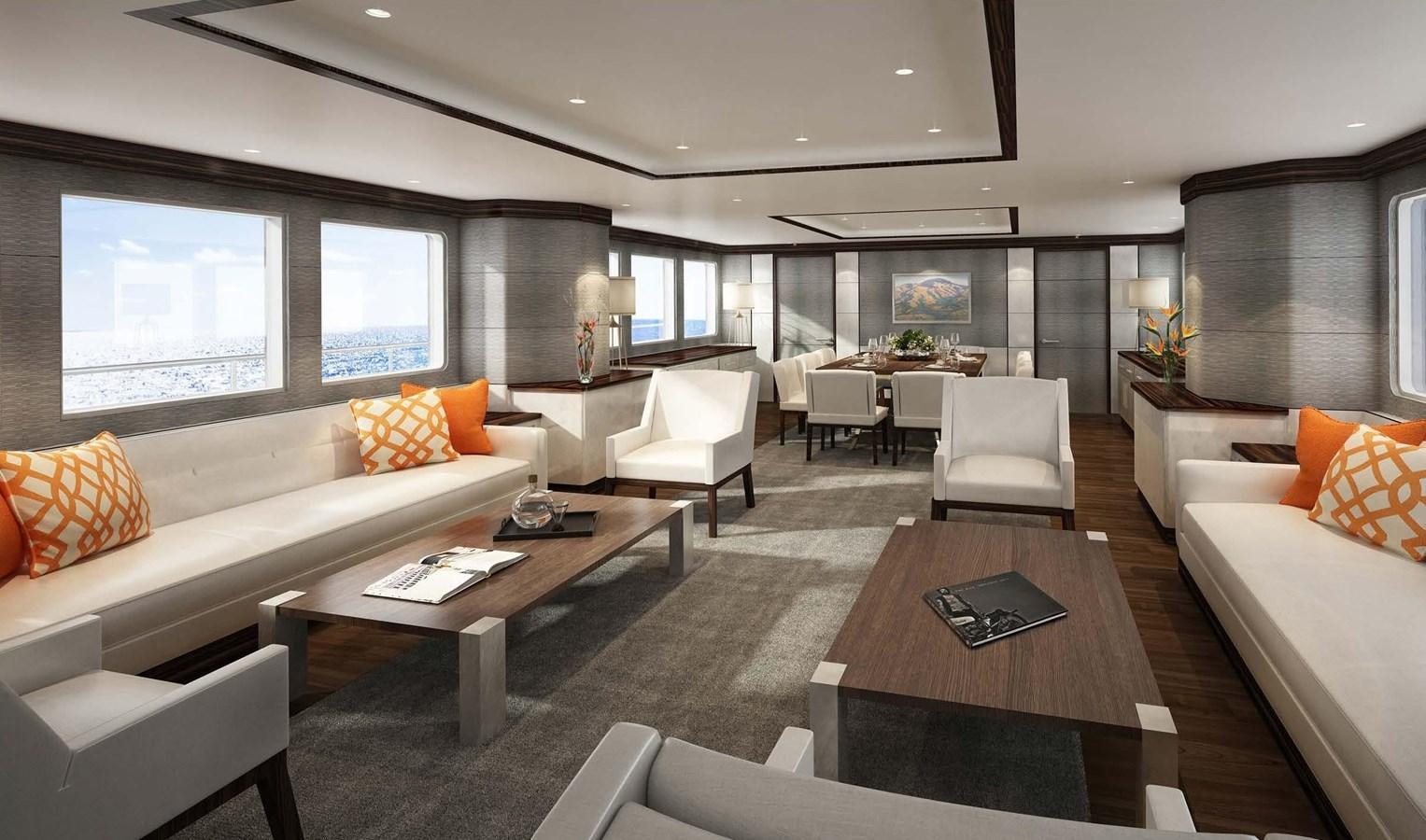 a living room with a couch and a coffee table aboard GOLDEN ORCHID Yacht for Sale