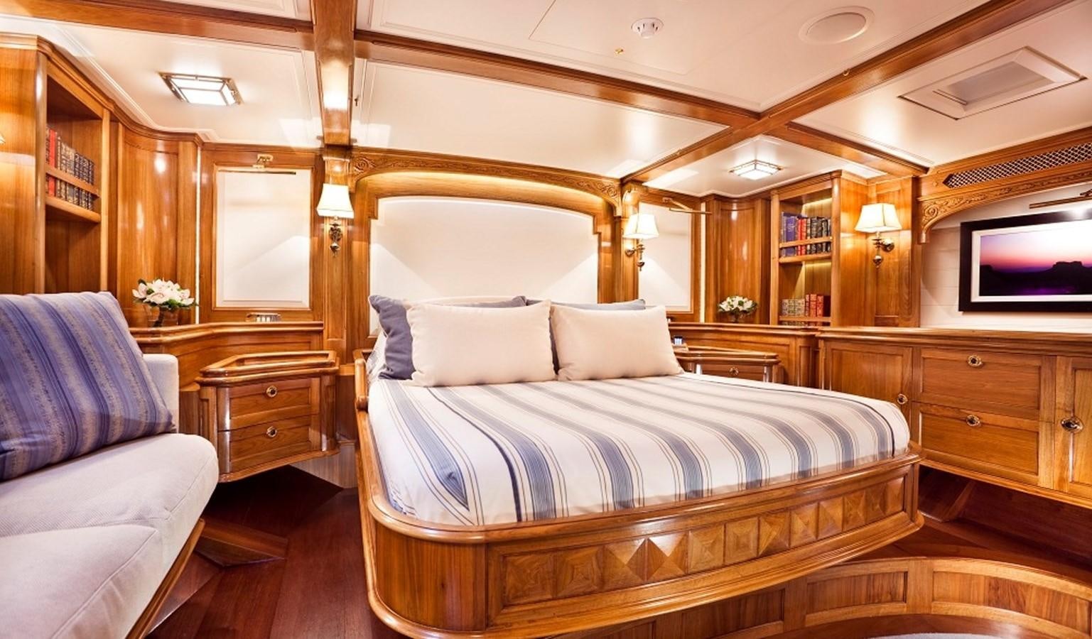 a bed in a cabin aboard HANUMAN Yacht for Sale