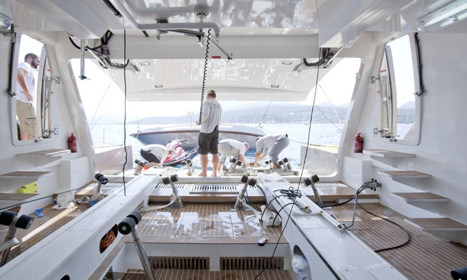 a person standing on a boat aboard PATRIOT 41 Yacht for Sale