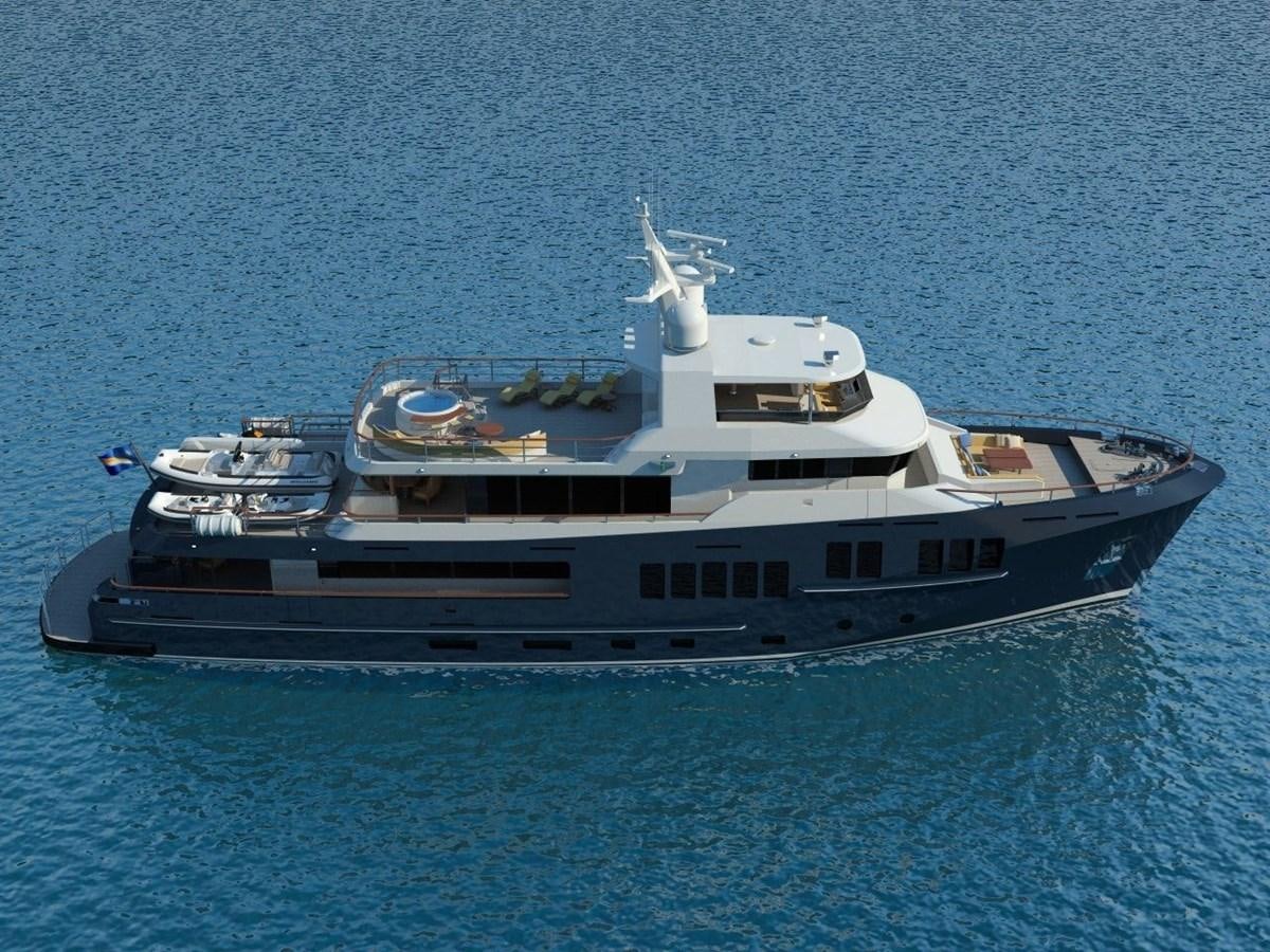 a boat with a bird on it aboard BERING B130 Yacht for Sale