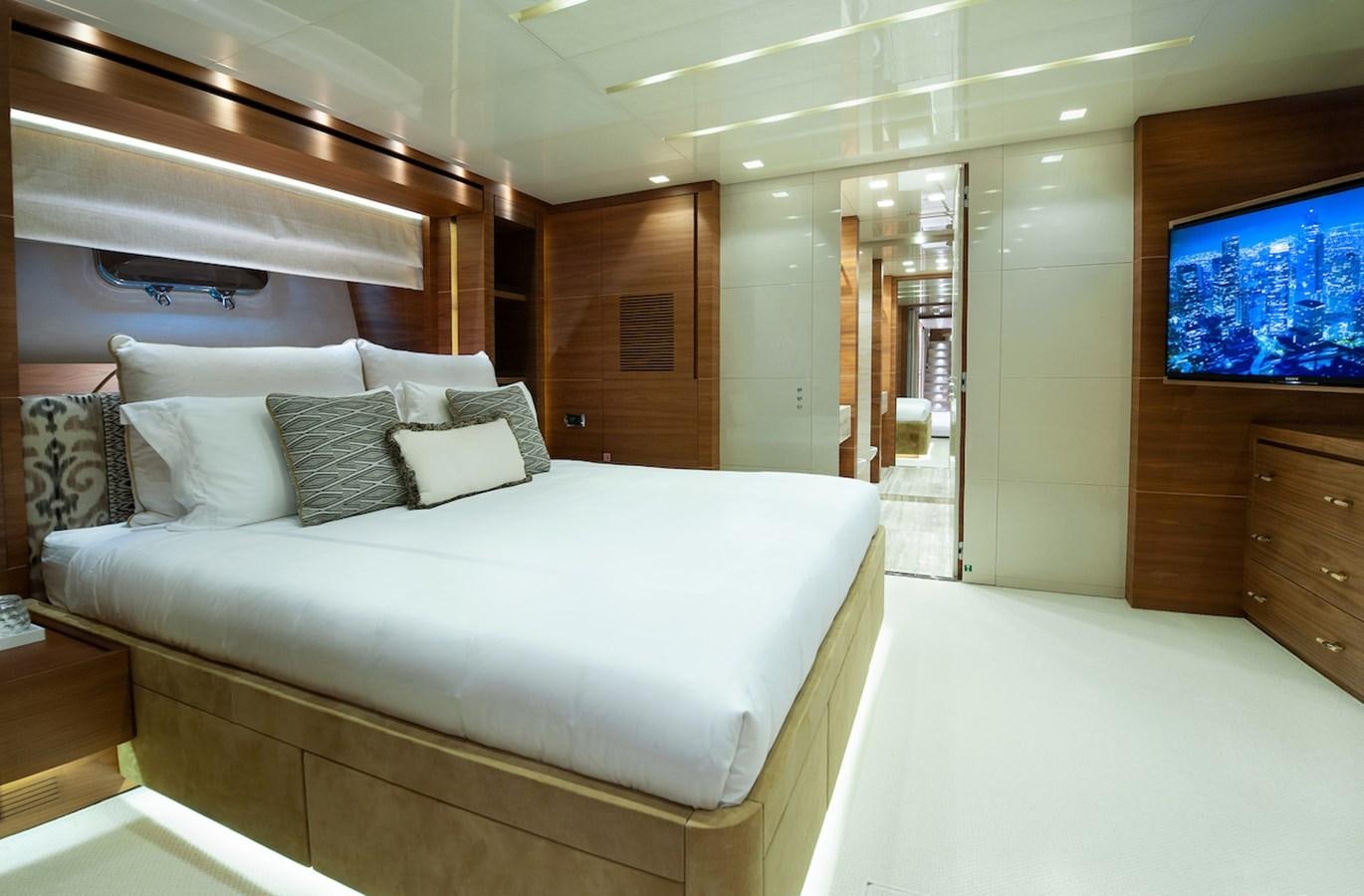 a bed in a room aboard ASTERI Yacht for Sale