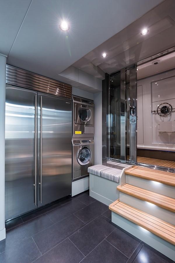 a modern bathroom with stainless steel appliances aboard PEPPER XIII Yacht for Sale