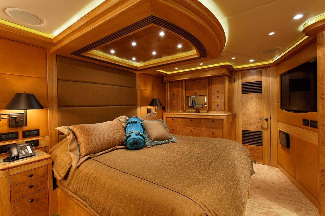 a bed in a cabin aboard ATLANTIS Yacht for Sale