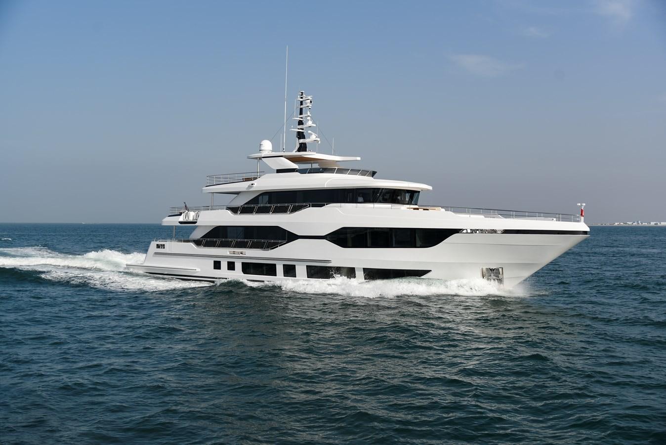 a white yacht on the water aboard OLIVIA Yacht for Sale
