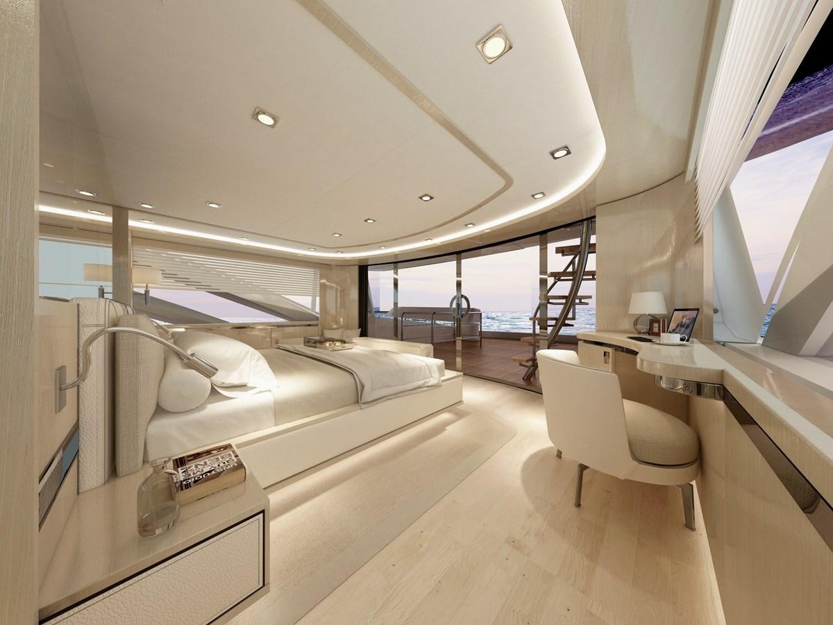 a room with a bed and a desk aboard BERING B117 Yacht for Sale