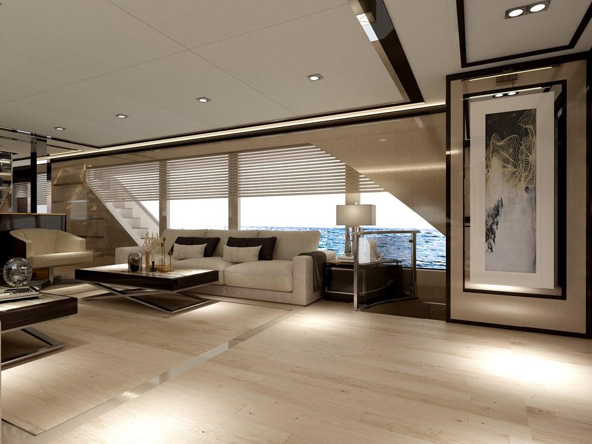 a room with a couch and a table aboard BERING B117 Yacht for Sale