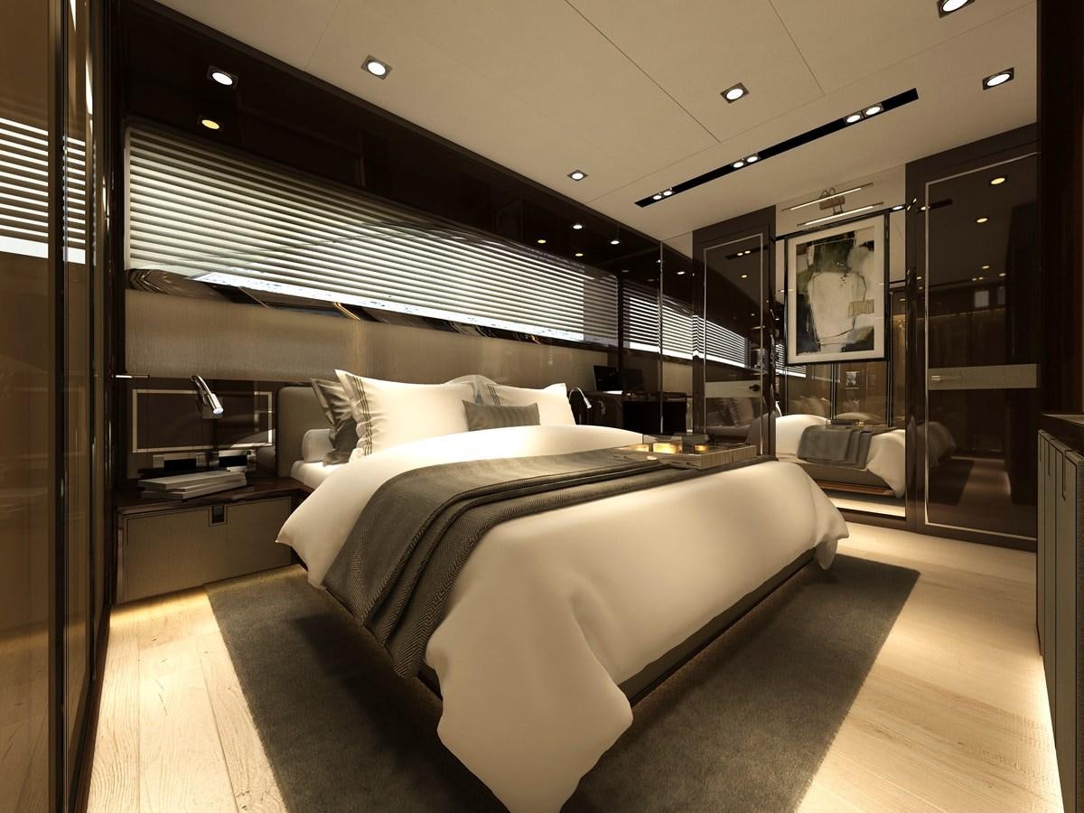 a room with a bed and a desk aboard BERING B117 Yacht for Sale