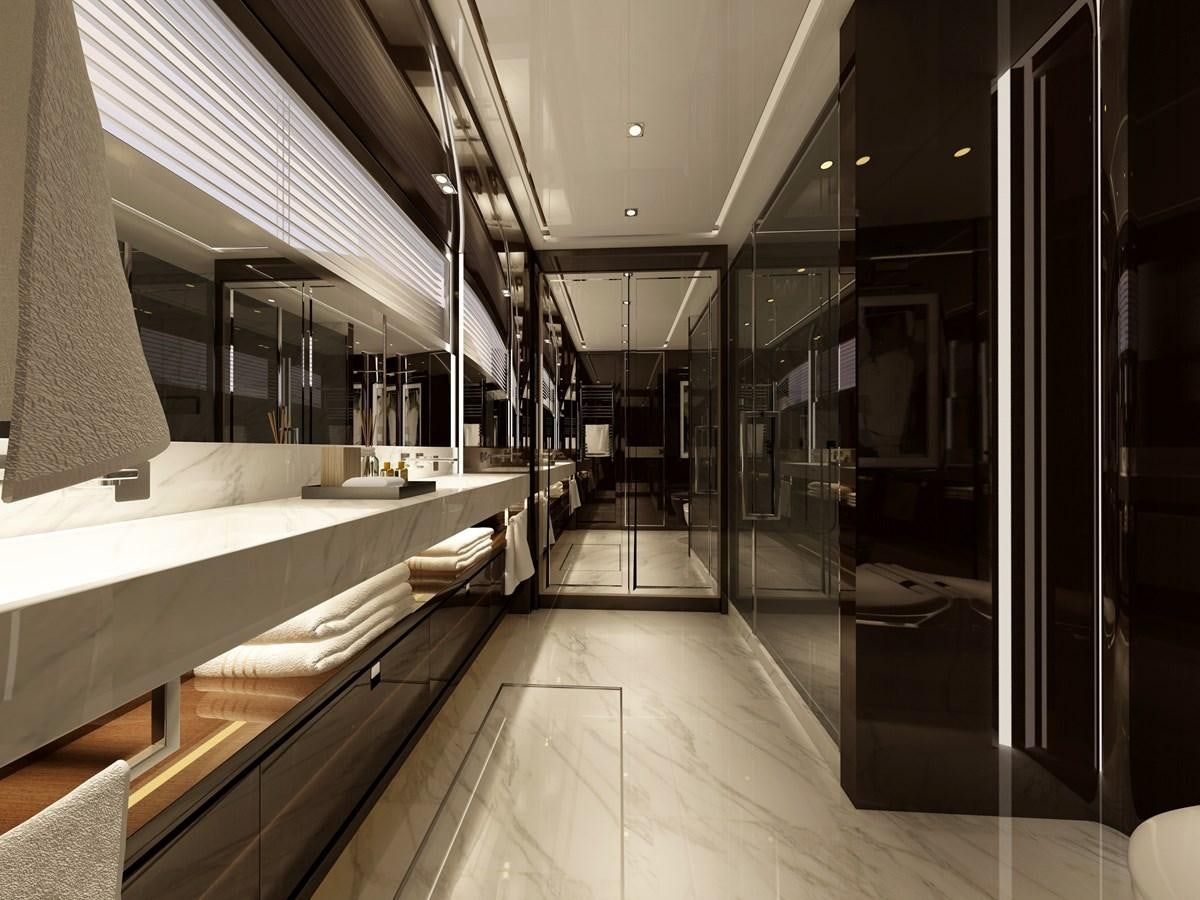 a hallway with several doors aboard BERING B117 Yacht for Sale
