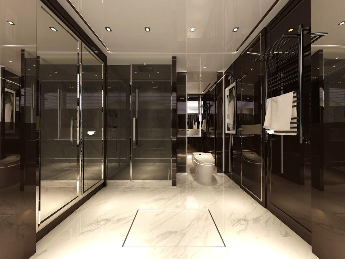 a large room with glass walls aboard BERING B117 Yacht for Sale