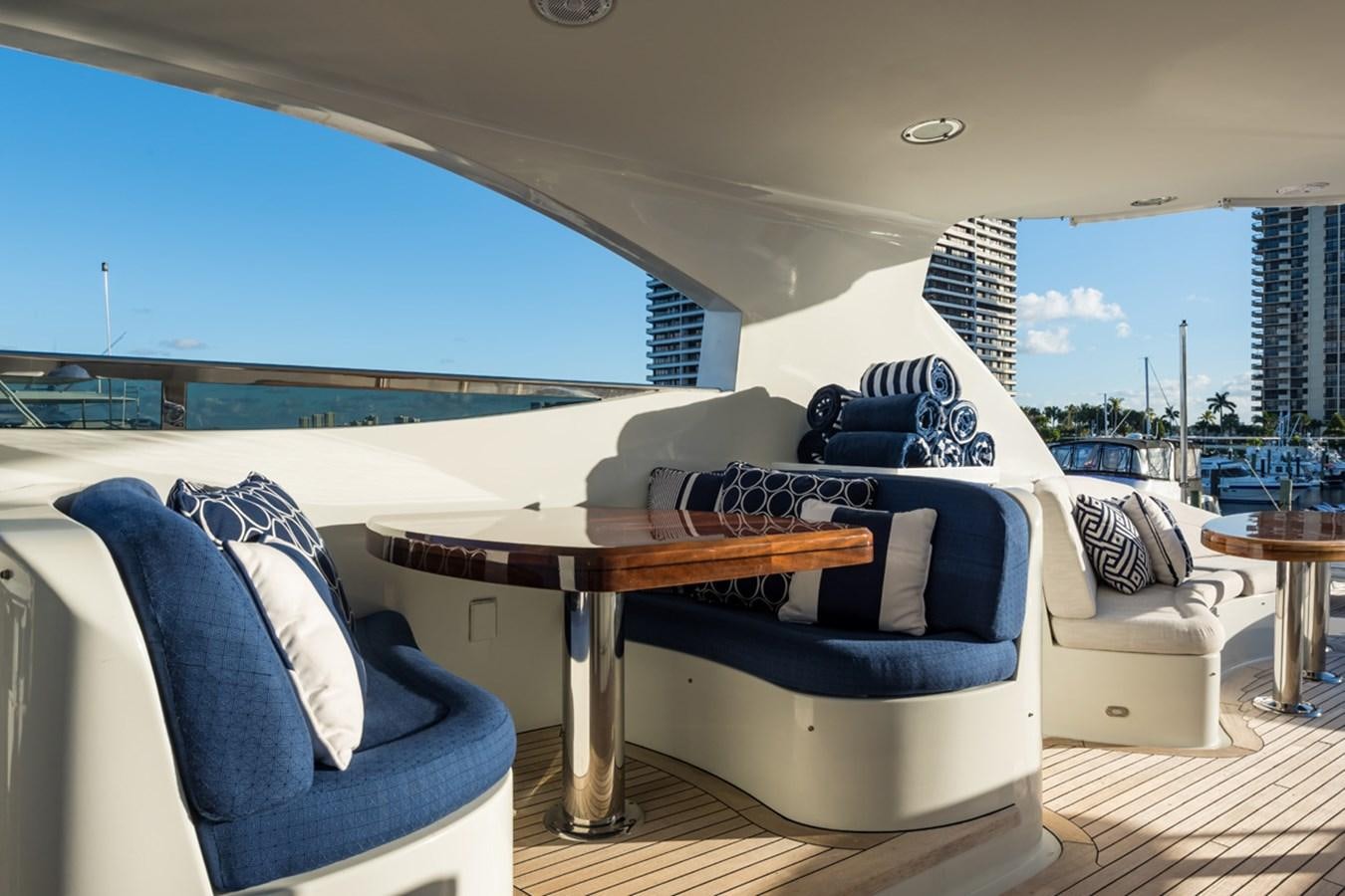 a room with a couch and a table and a large window aboard MONEY FOR NOTHING Yacht for Sale