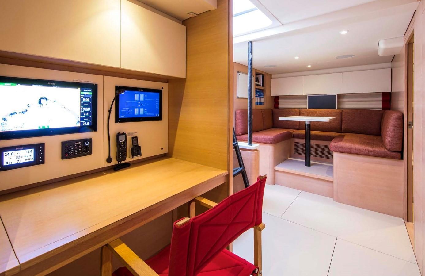 a room with a couch and a tv on the wall aboard HIGHLAND FLING 15 Yacht for Sale