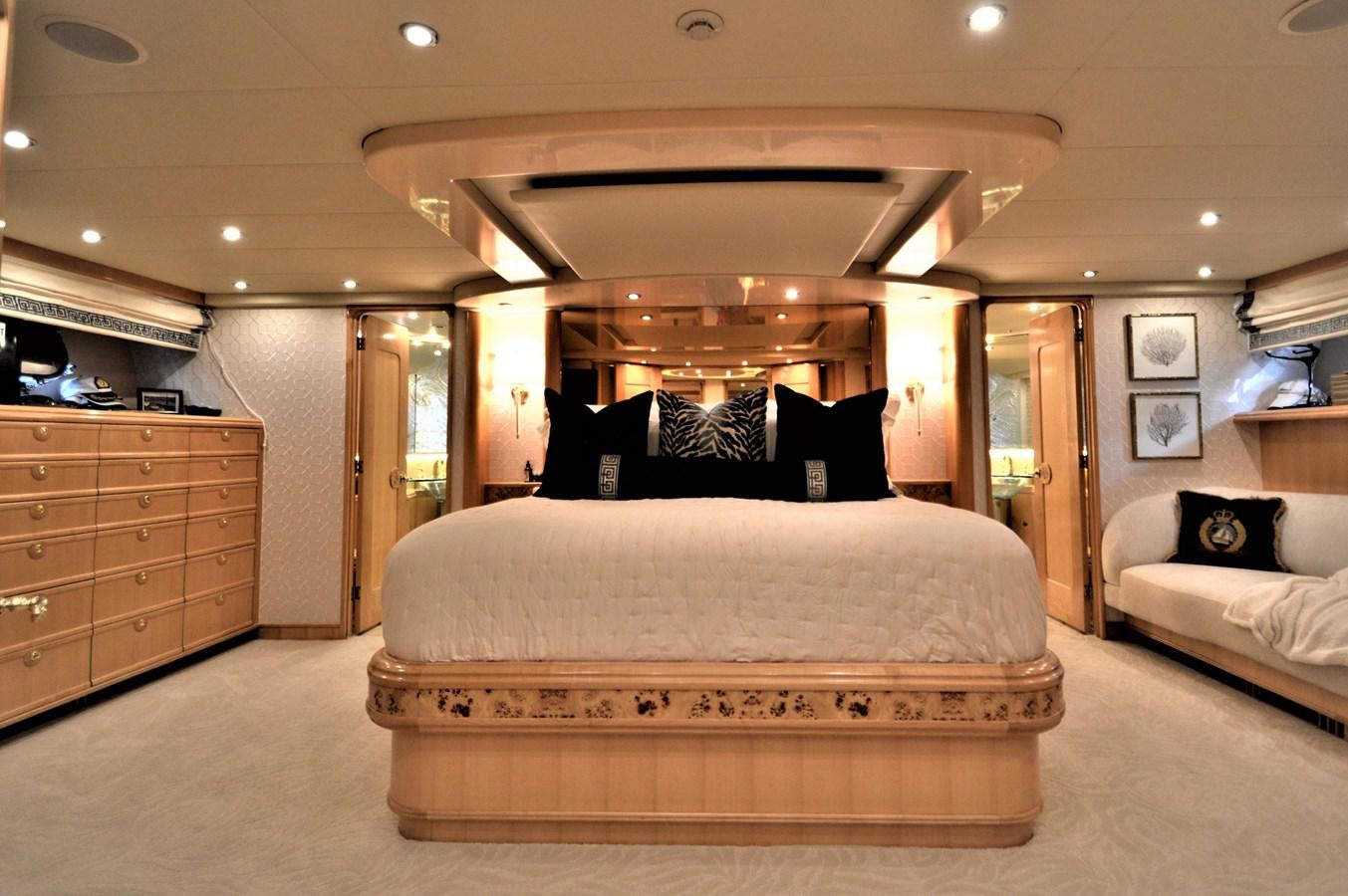 a large bedroom with a bed aboard MISS STEPHANIE  Yacht for Sale