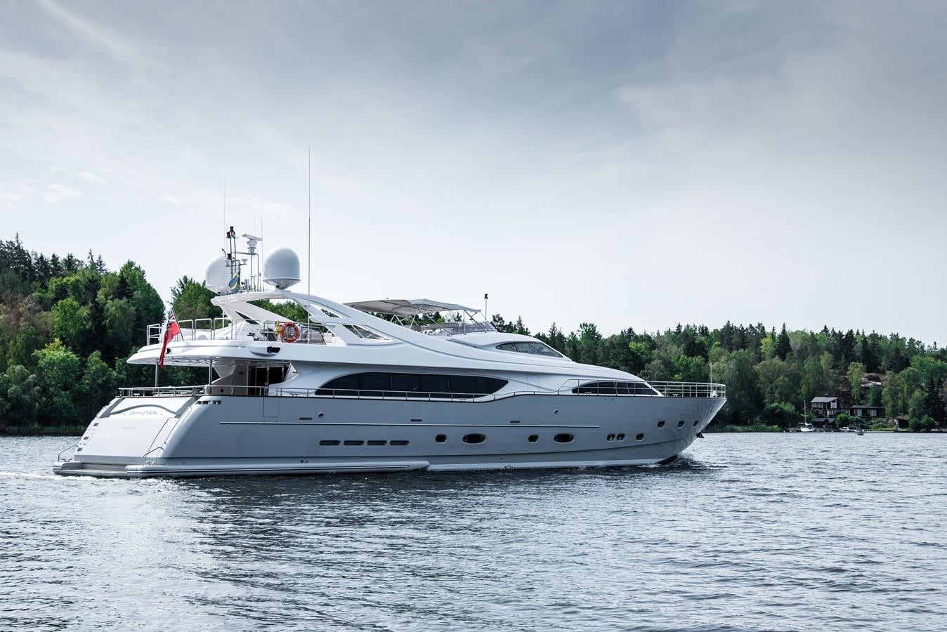 a white yacht on the water aboard QUEEN OF SHEBA Yacht for Sale