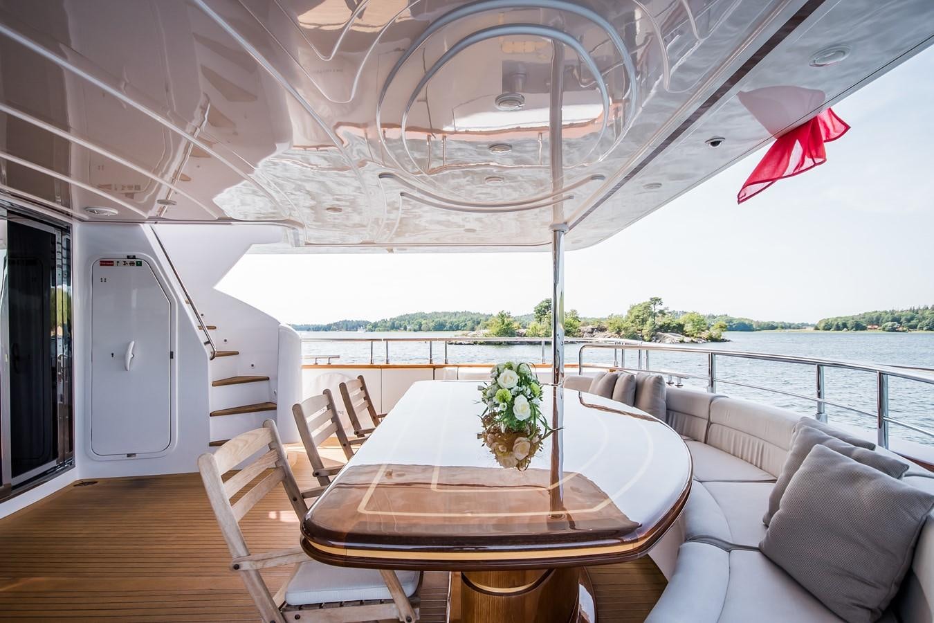 a table and chairs on a deck aboard QUEEN OF SHEBA Yacht for Sale