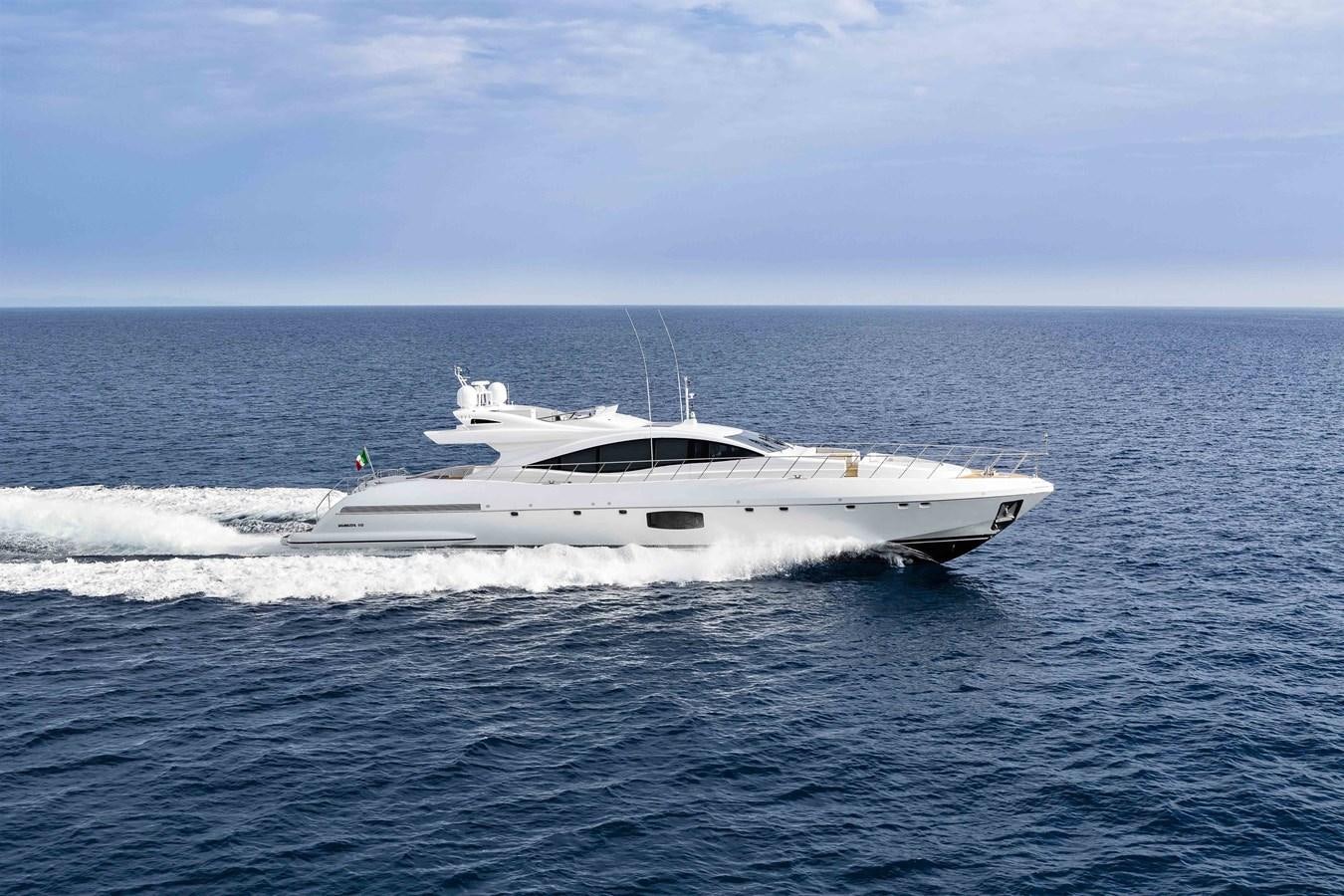 a white yacht in the water aboard MANGUSTA 110 - CAREFULLY USED Yacht for Sale