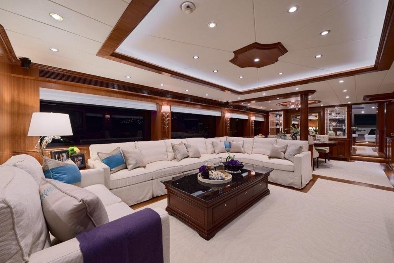 a living room with a large fireplace aboard P110 (NEW BOAT SPEC)  Yacht for Sale