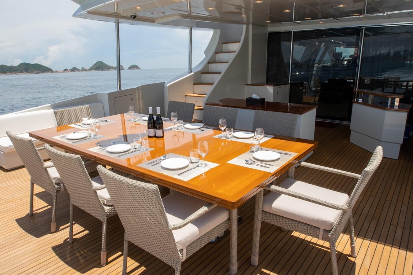 a table set for a meal aboard AQUARIUS Yacht for Sale