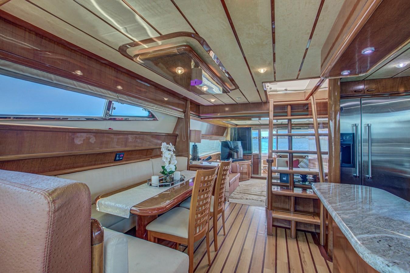 a boat with a table and chairs aboard FERRETTI Yacht for Sale