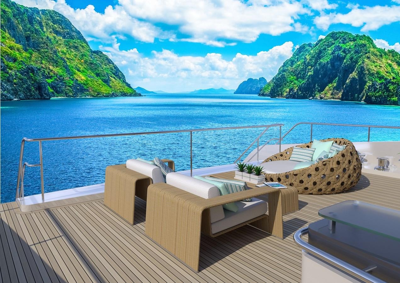 a deck overlooking a body of water aboard PROJECT MOONEN NAVARINO Yacht for Sale