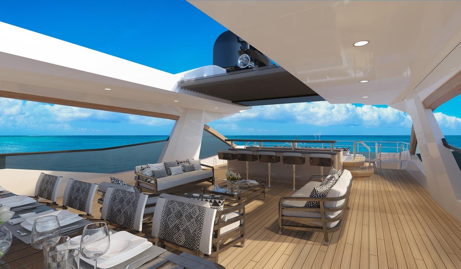 a deck with a deck and chairs aboard MOONEN MARQUIS Yacht for Sale