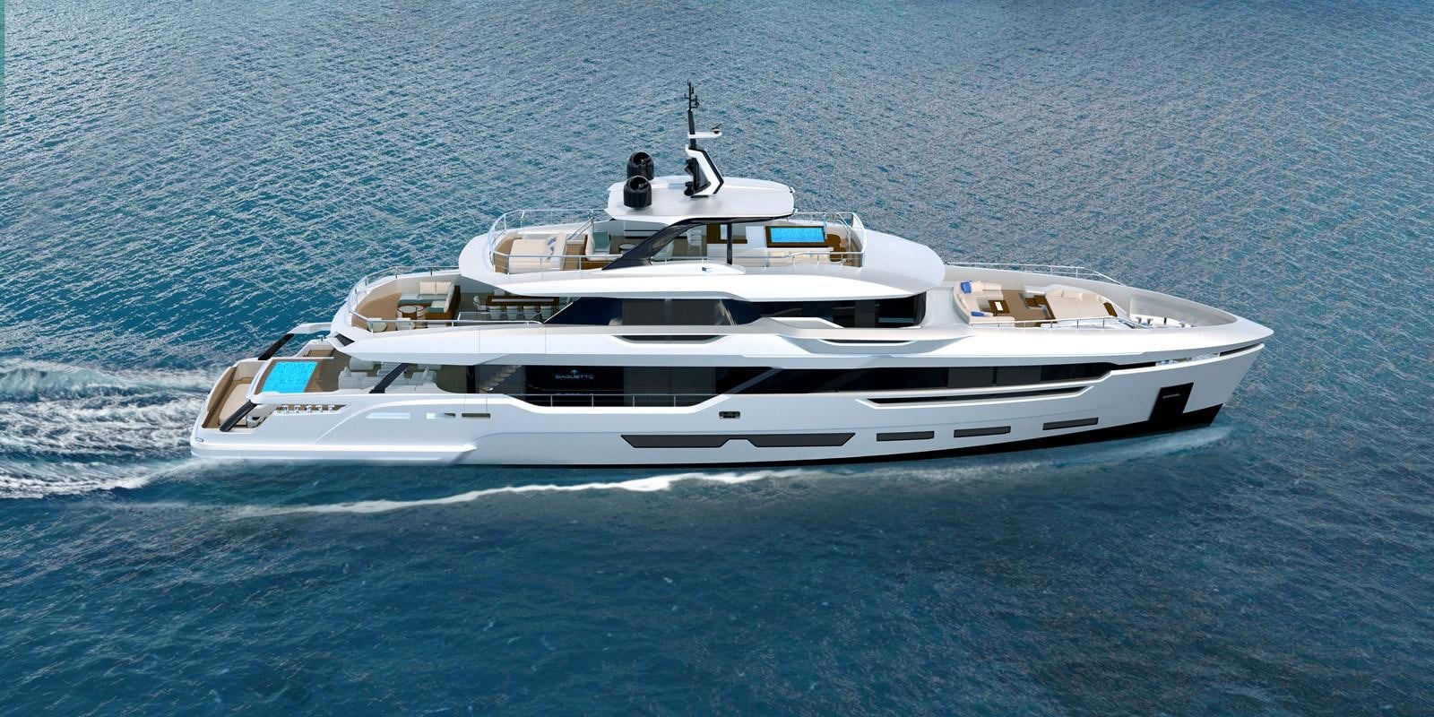 a white yacht in the ocean aboard ASTERA Yacht for Sale