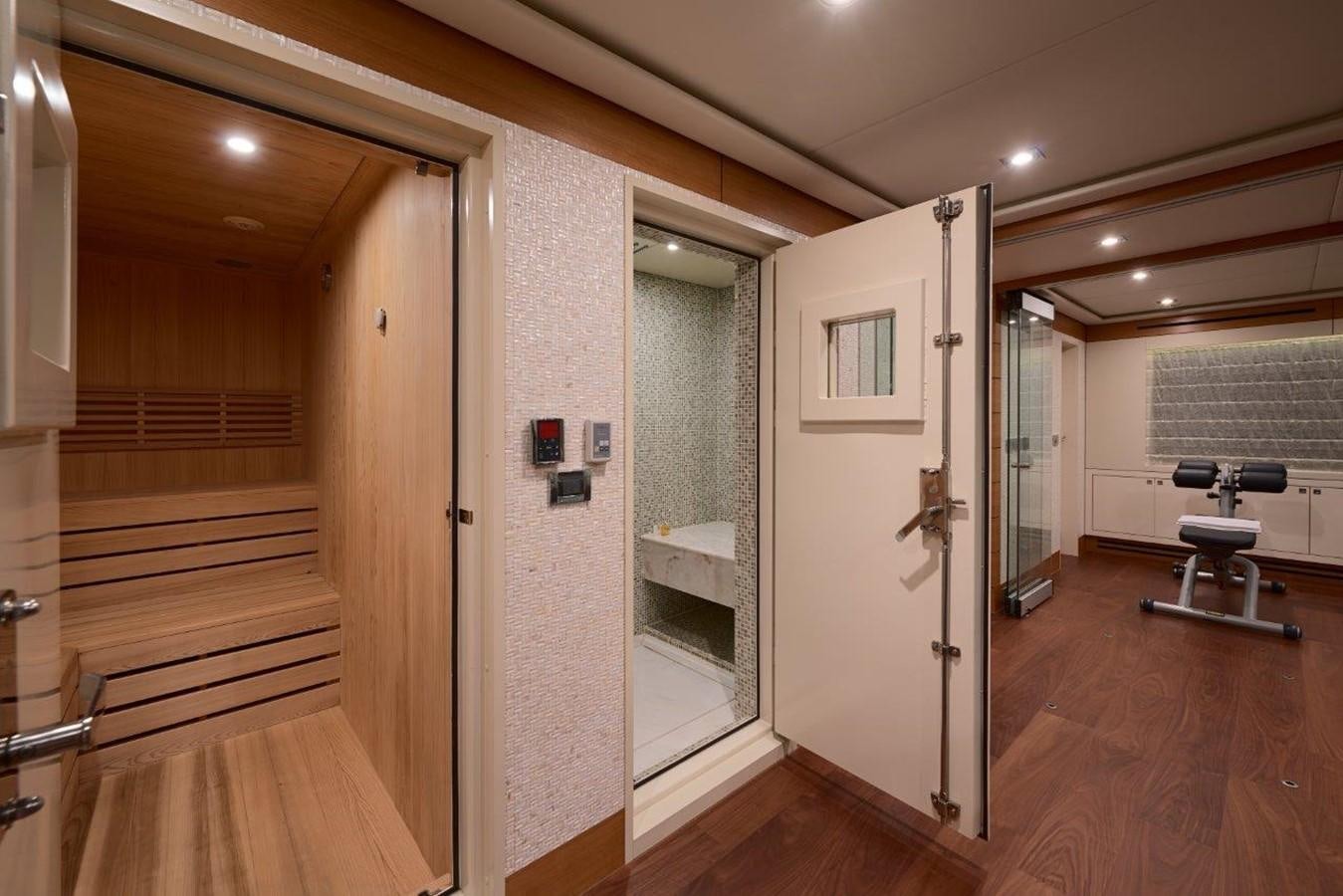 a room with a door and a mirror aboard EP150 Yacht for Sale
