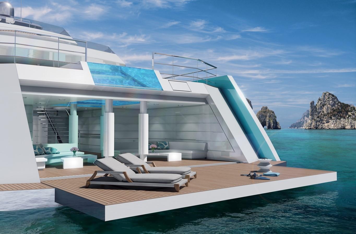 a building with a swimming pool aboard VITRUVIUS Yacht for Sale