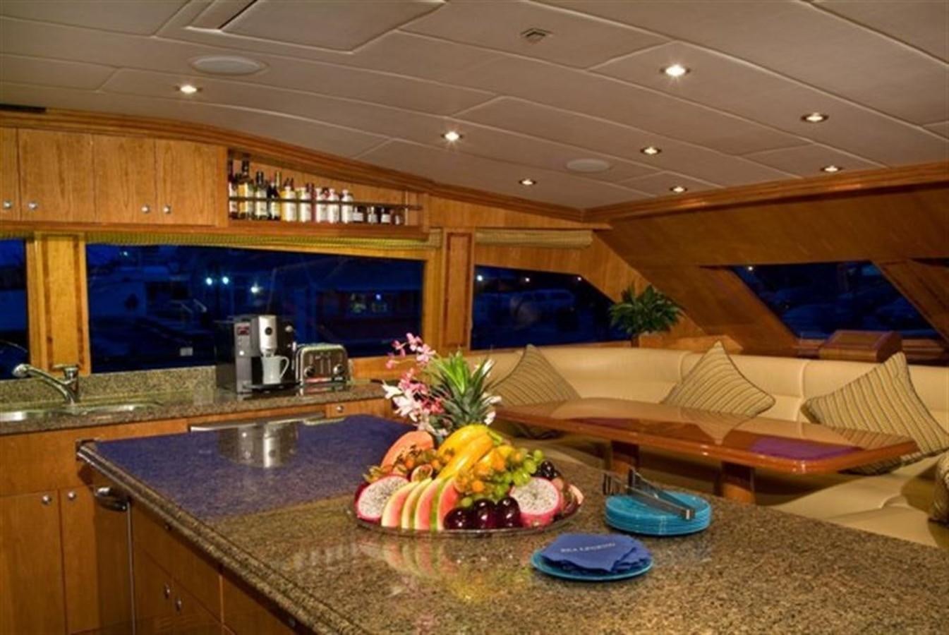 a kitchen with a large countertop aboard SEA LEGEND Yacht for Sale