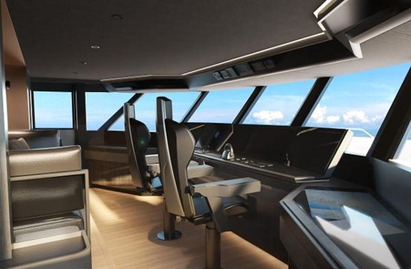 inside of a vehicle with a large window and a view of the water aboard 50 METER OCEAN Yacht for Sale