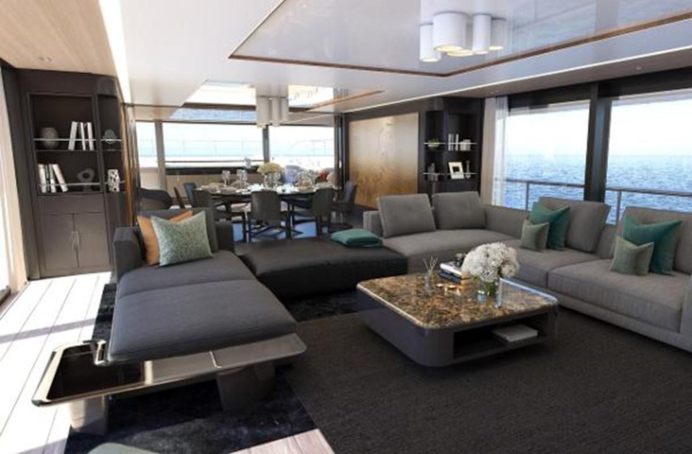a living room with a couch and a coffee table aboard 50 METER OCEAN Yacht for Sale