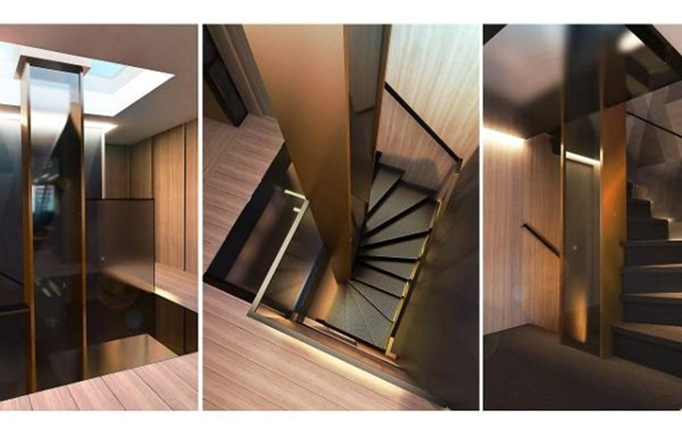 a staircase with glass doors aboard 50 METER OCEAN Yacht for Sale