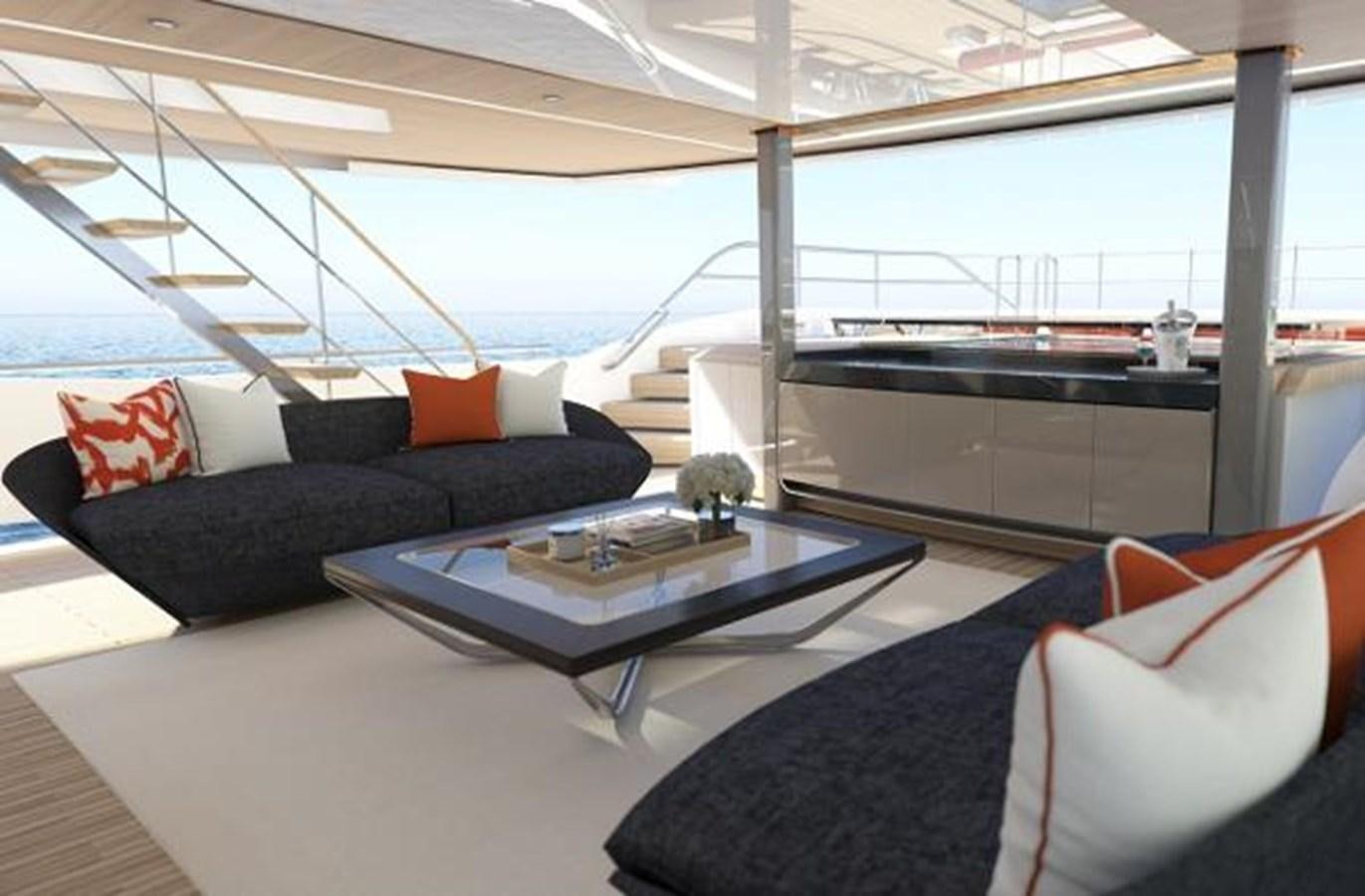 a living room with a large window aboard 50 METER OCEAN Yacht for Sale