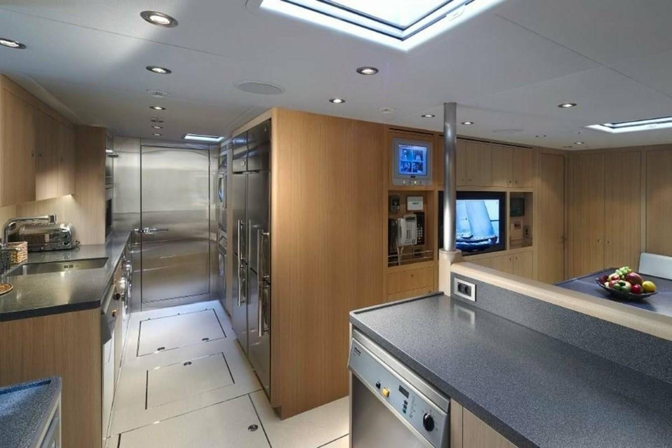 a kitchen with a large island aboard IMAGINE D Yacht for Sale