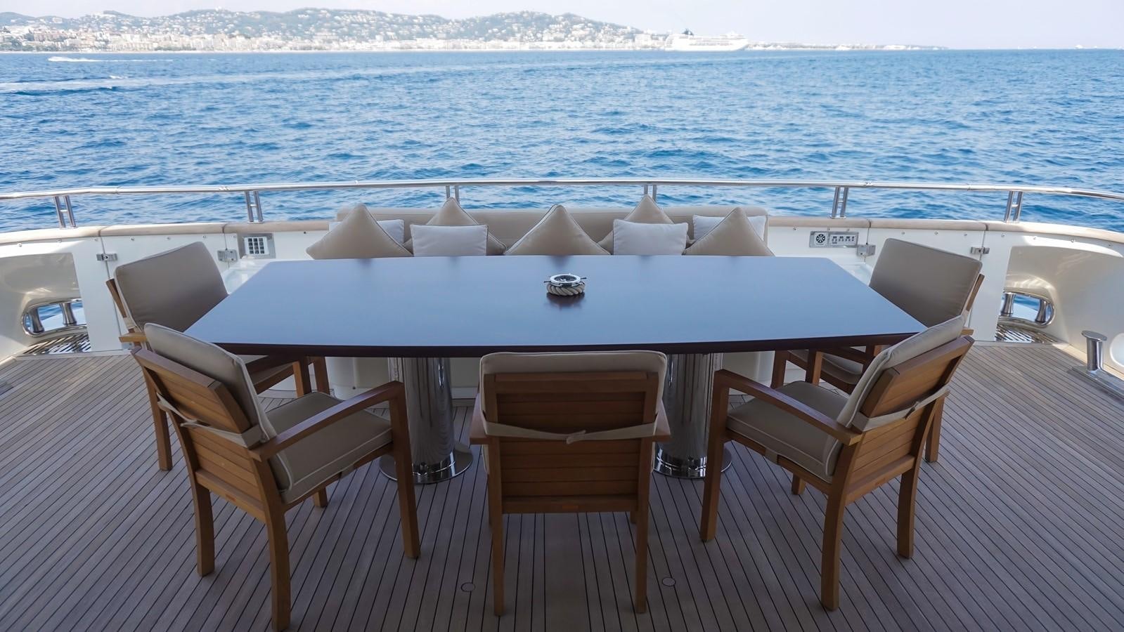a table and chairs on a deck overlooking the ocean aboard PETRUS Yacht for Sale